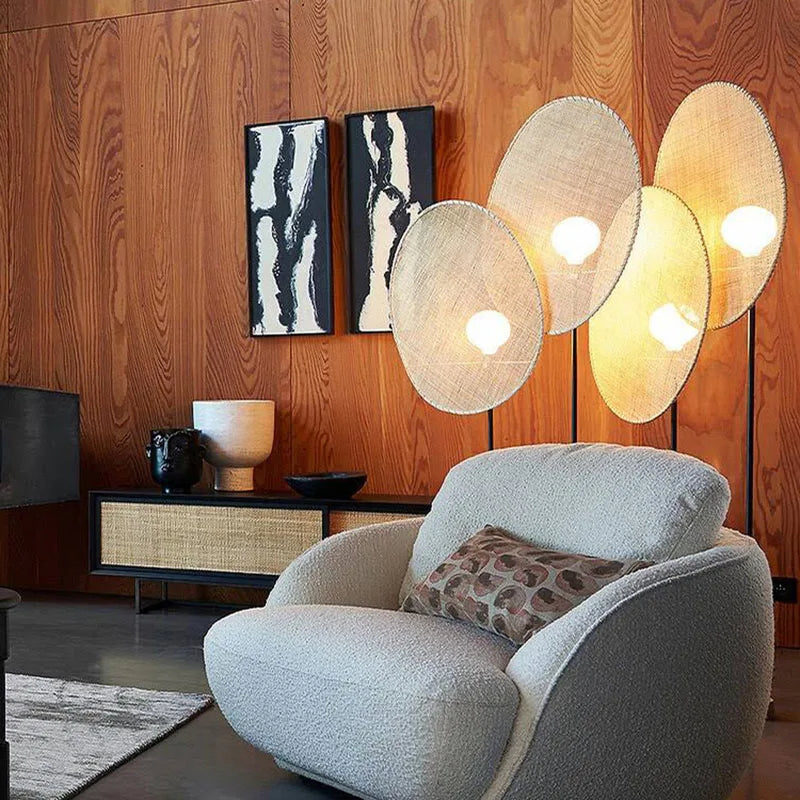 Stehleuchte aus geflochtenem Rattan im asiatischen Stil für modernes Interieur - vue 3 sur 14