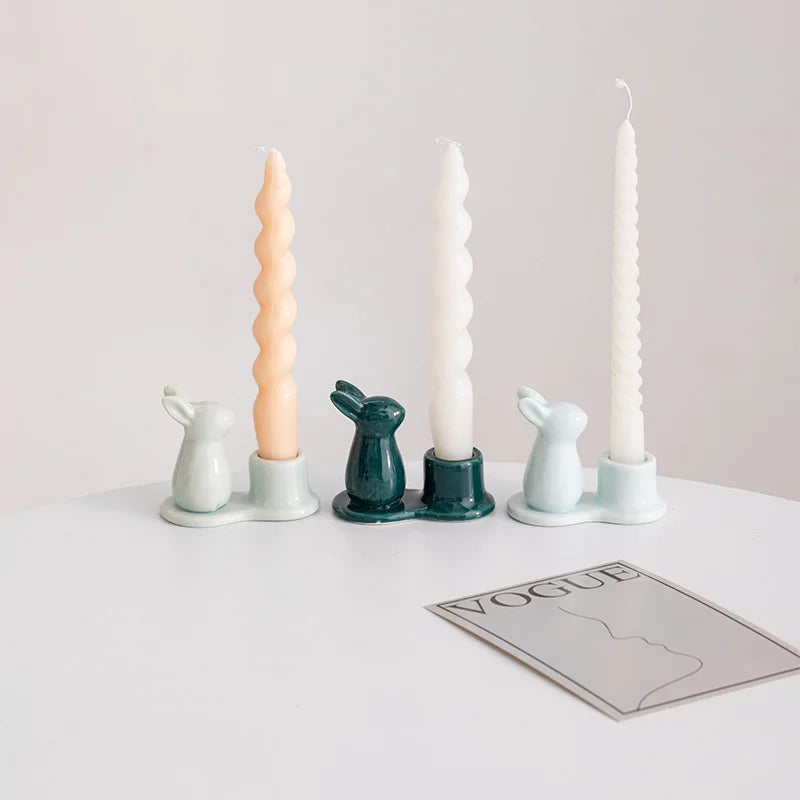 bougeoirs en céramique lapin décoratifs pour la maison - vue 2 sur 11