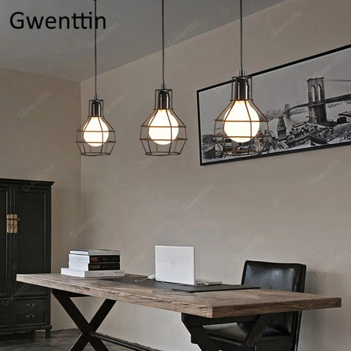 Pendelleuchte aus Eisen im Käfig-Design für moderne und Retro-Inneneinrichtung - vue 4 sur 11