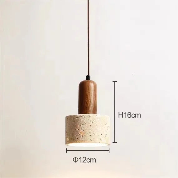 LED-Pendelleuchte im japanischen Minimalismus aus Nussbaum und Travertin