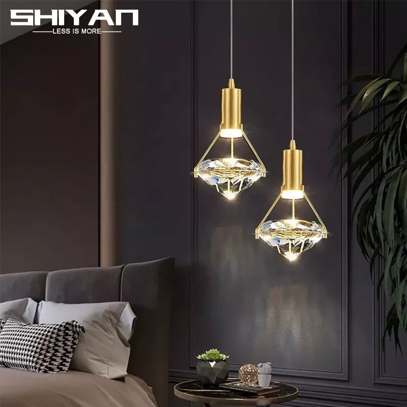 Lampe de suspension LED moderne de luxe diamant cristal suspendu plafond lustre lampes Led nordique créatif chevet décor à la maison éclairage - vue 3 sur 7