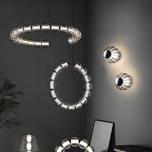 lustre led de luxe style collier de perles chromé