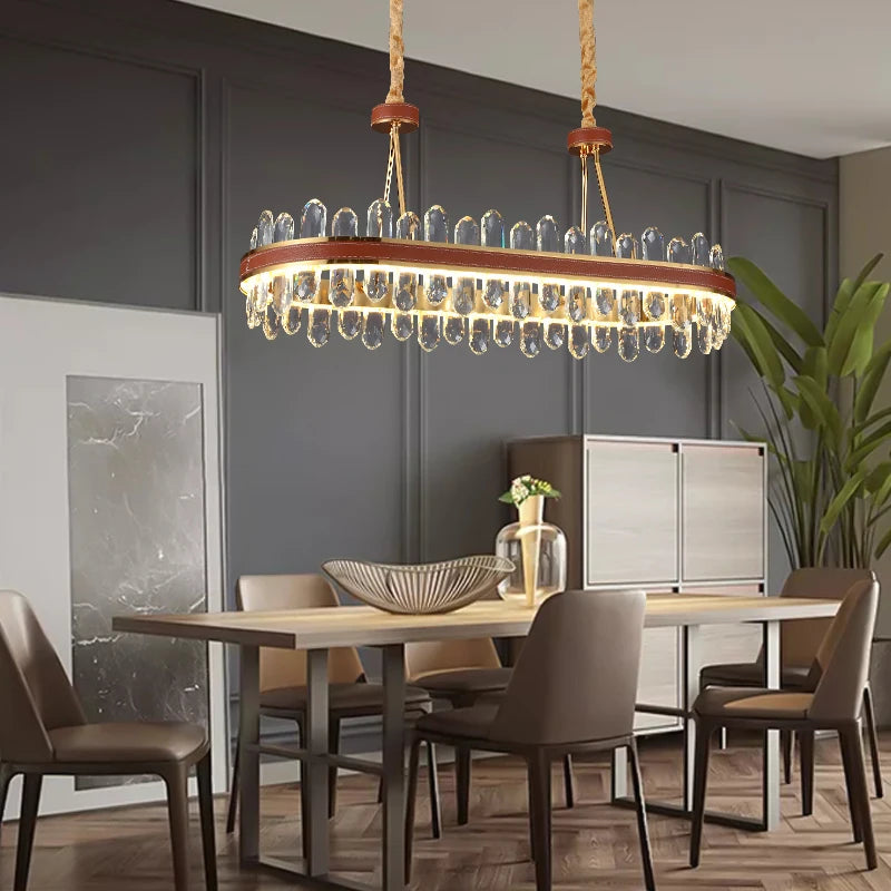 suspension en cristal et cuir pour éclairage moderne créatif de la maison - vue 6 sur 16