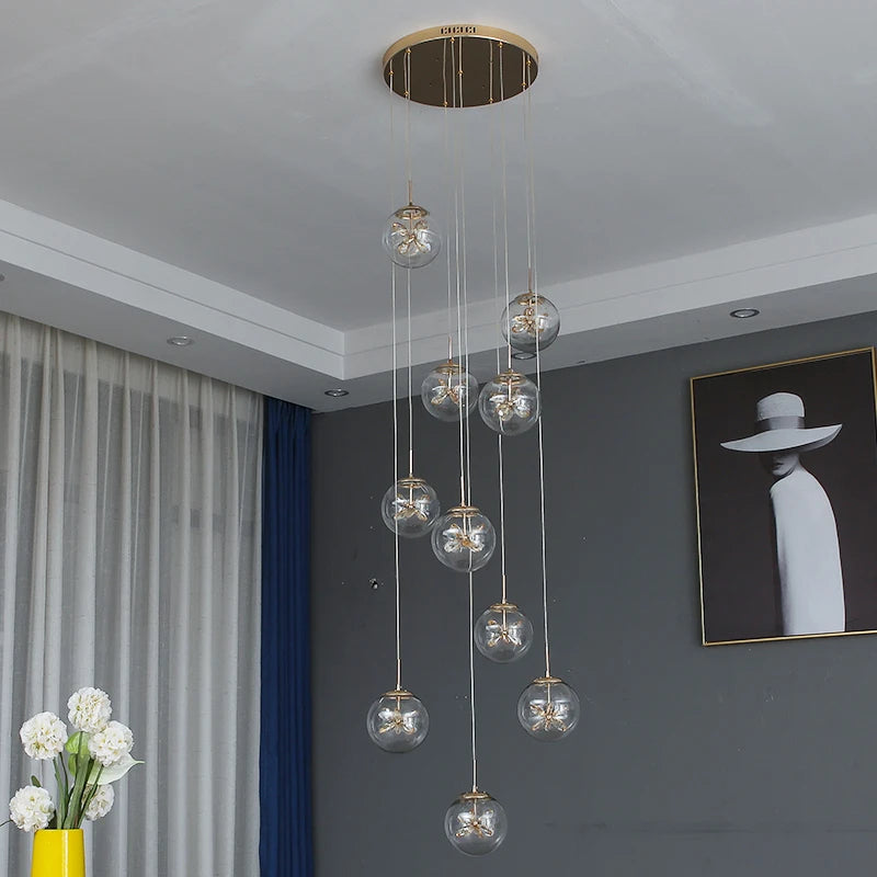 Remote control stair chandelier Nordic creative duplex dining room light lift high living room, apartment decorative chandelier - vue 4 sur 20