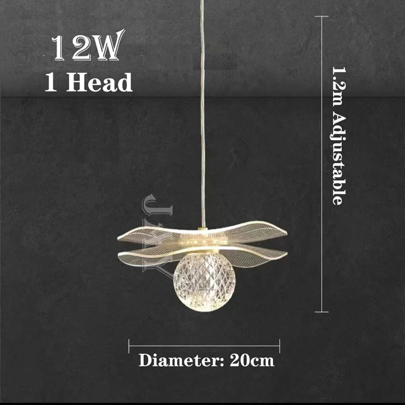suspension moderne en forme de feuille de lotus personnalisable en cristal - vue 8 sur 13