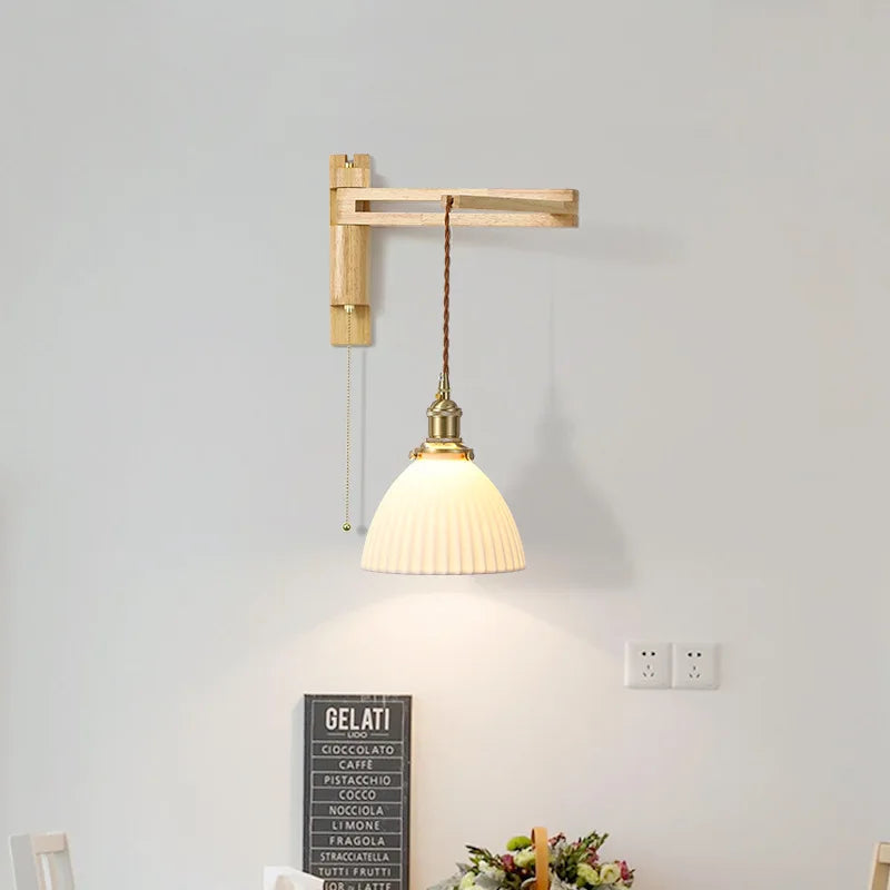 applique murale en verre bois et céramique lampe pliable à bras pivotant - vue 6 sur 14