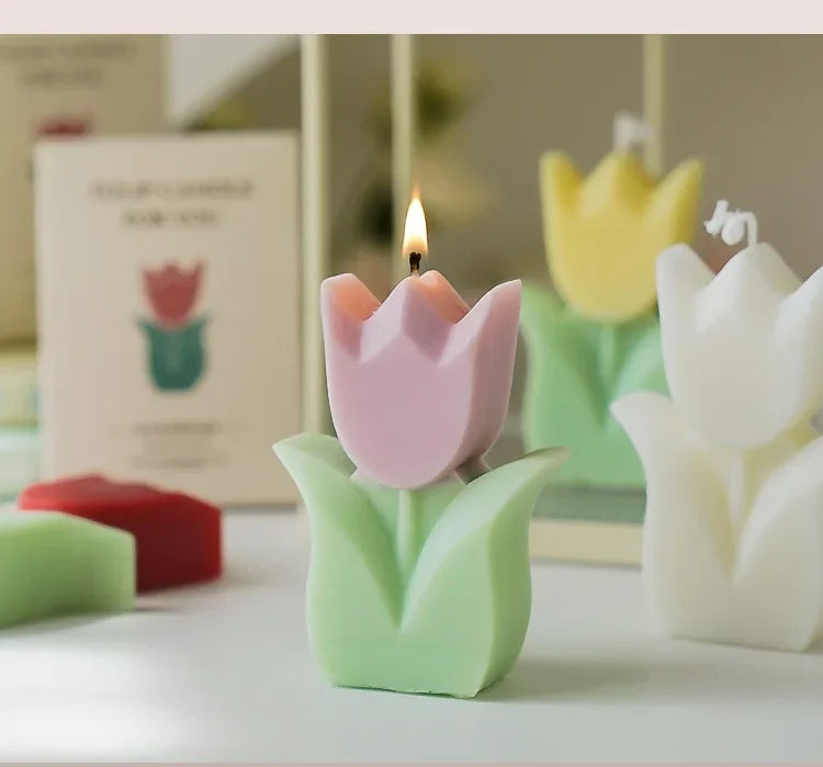 bougie tulipe artisanale parfumée pour décorations et aromathérapie - vue 6 sur 12