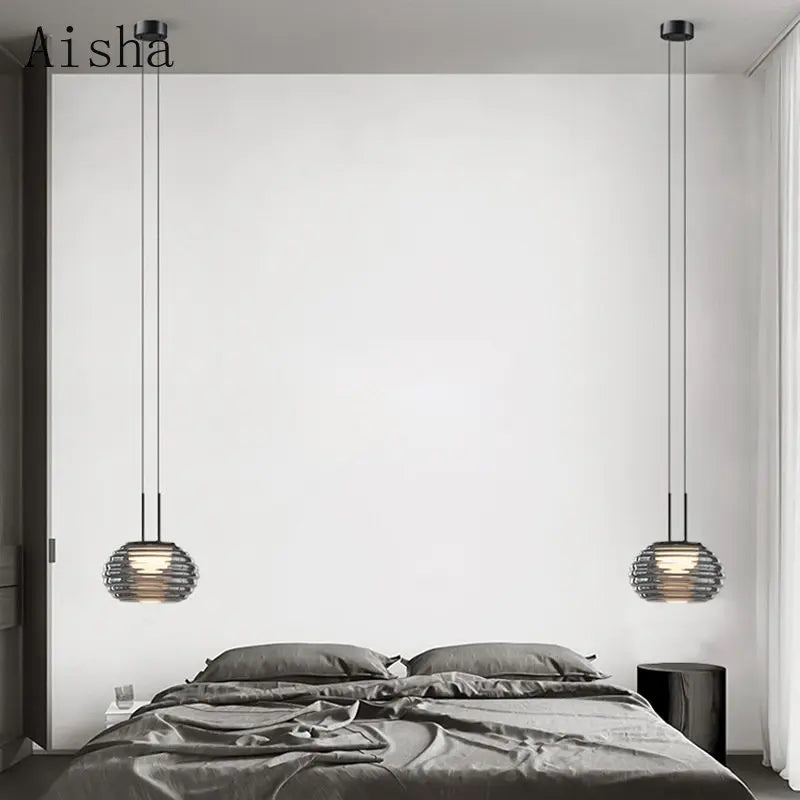 Moderne Hängende Nachttischlampe aus Glas mit LED - vue 3 sur 7