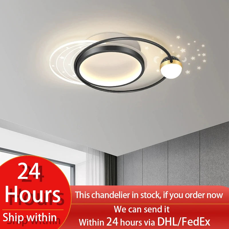 Gold/Black LED Living Room Ceiling Light, RC Dimmable for Kitchen Boys Room Home Decor, Star Decorative Lights. - vue 3 sur 10