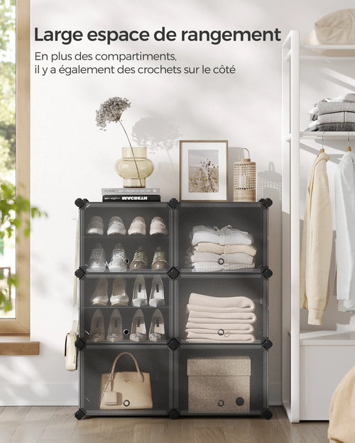 SONGMICS Étagère à Chaussures 6 Compartiments, Étagère de Rangement Modulable, Compartiment de 30 x 40 x 30 cm, avec Porte - vue 3 sur 8