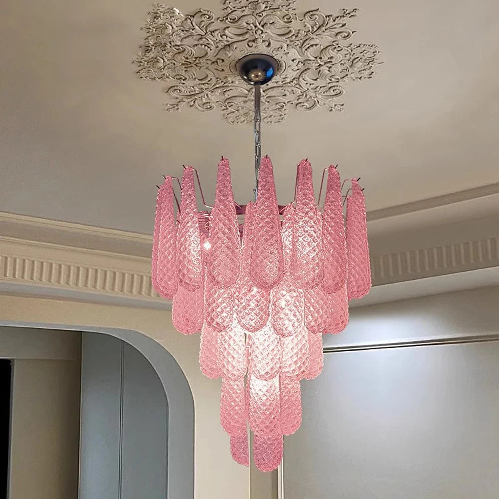 Pendelleuchte aus farbigem Glas mit dekorativem Blatt für ein stilvolles Interieur - vue 2 sur 12