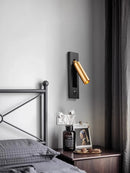 Black Brass Rectangular LED Wall Lamp Wall Sconce Wall Spotlight Reading Light with Switch and USB Port, Rotatable For Bedroom