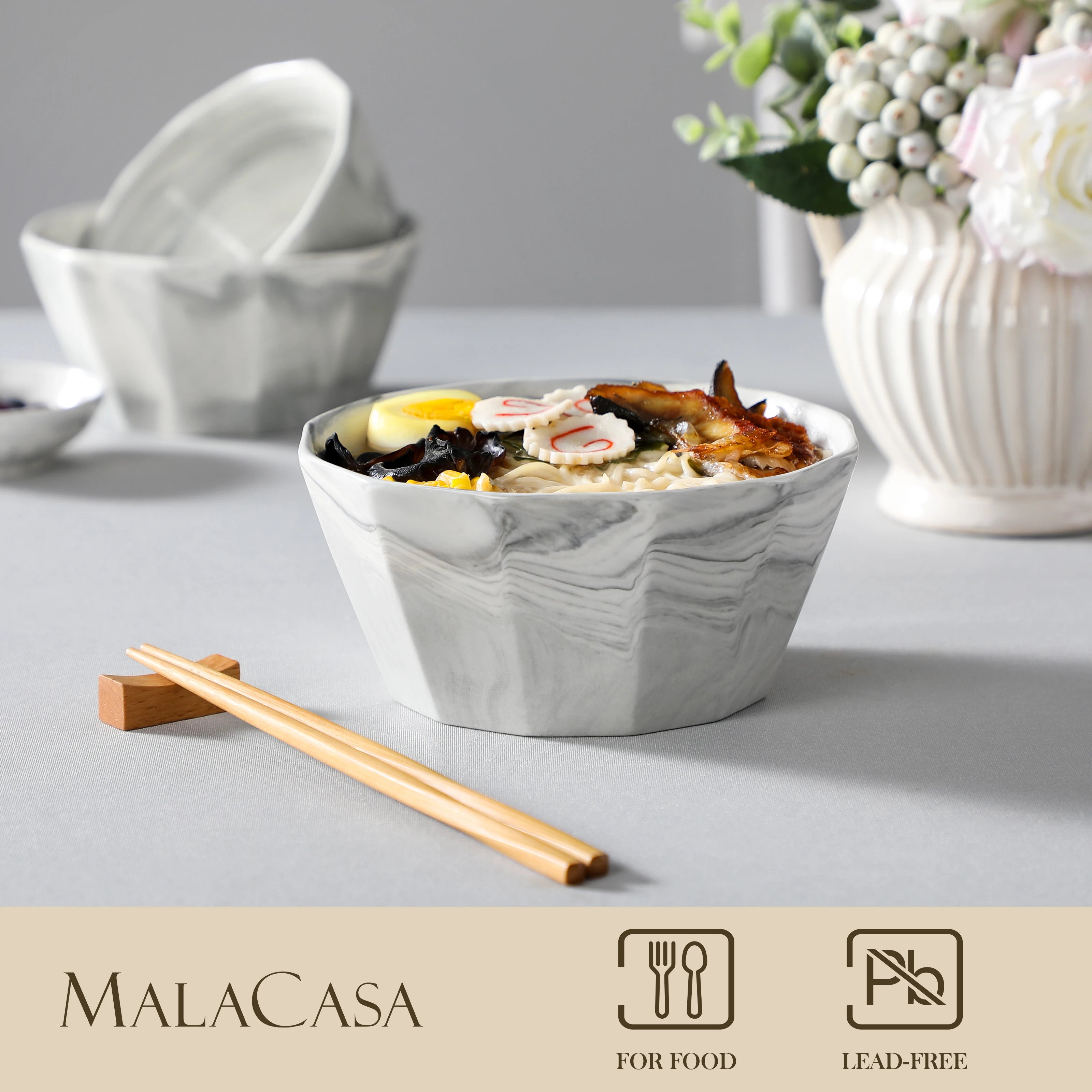 service table 3 bols ceramique effet marbre elegant - vue 3 sur 6