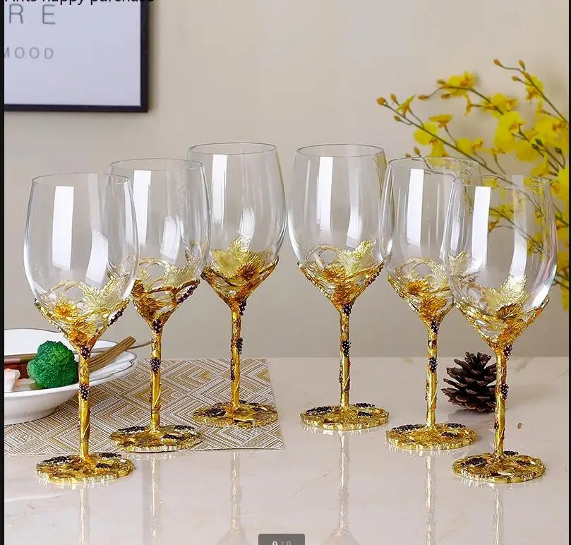 Verres à vin cristal émaillé style floral décoratif - vue 2 sur 3