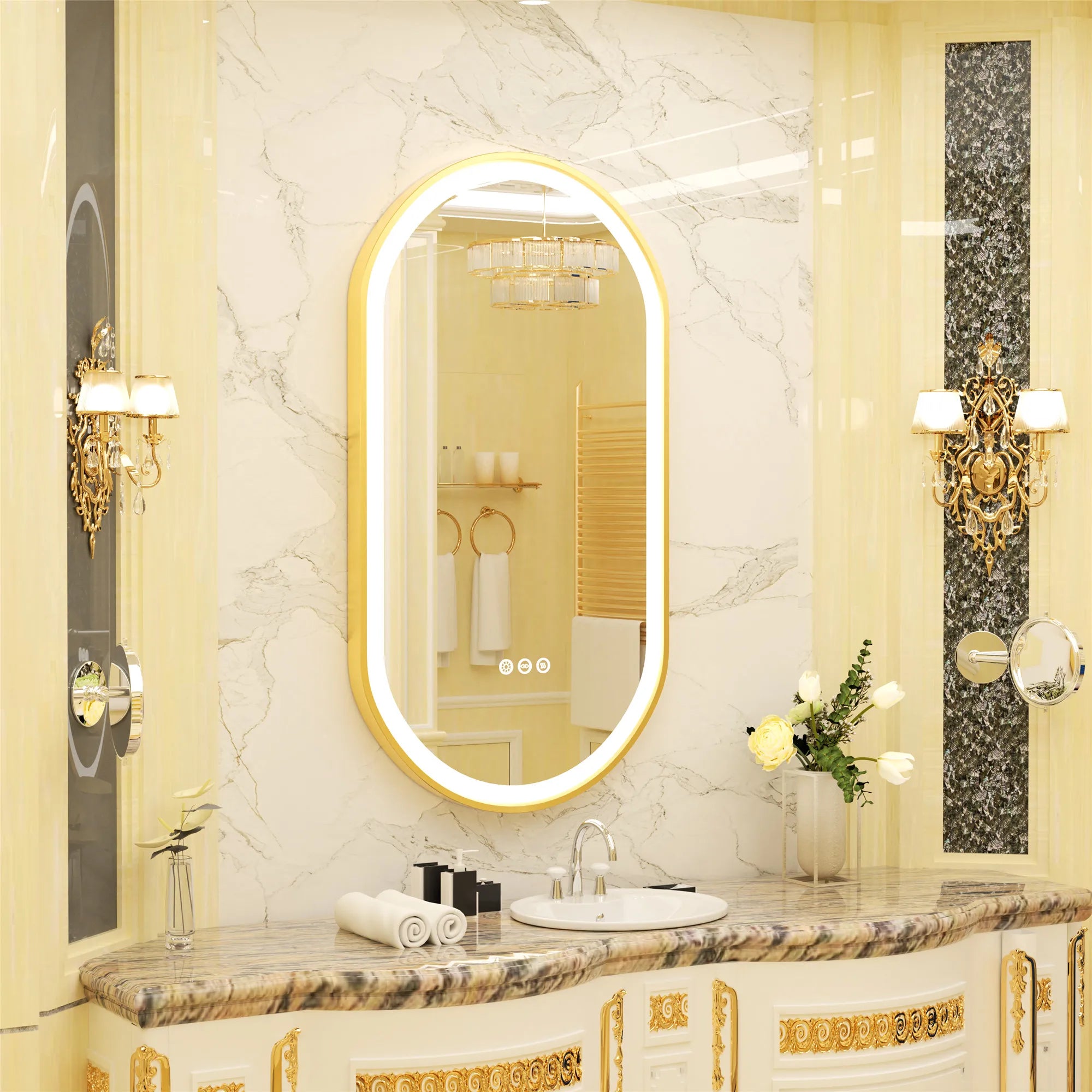 miroir oval à led avec éclairage ajustable et anti-buée - vue 8 sur 8
