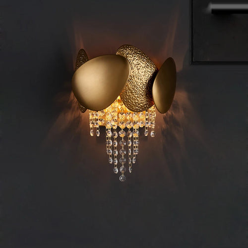 applique murale design en cristal et acier inoxydable doré