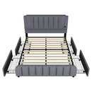 160x200cm, bed with slatted frame (without mattress), bed with four drawers, Adjustable headboard, Linen, Minimalist, Grey