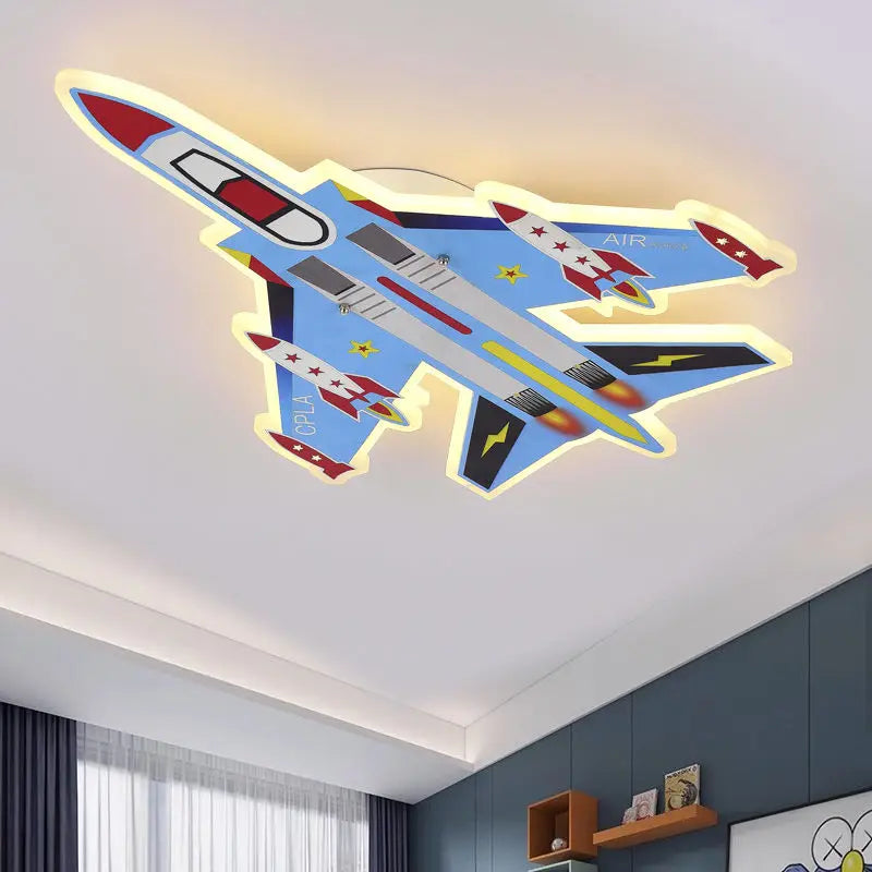 Cartoon Blue Airplane Ceiling Lamps LED Boy Bedroom Ceiling Light Eye Protection Baby  Kids Room Remote Control Plane Lamp 220V - vue 2 sur 7