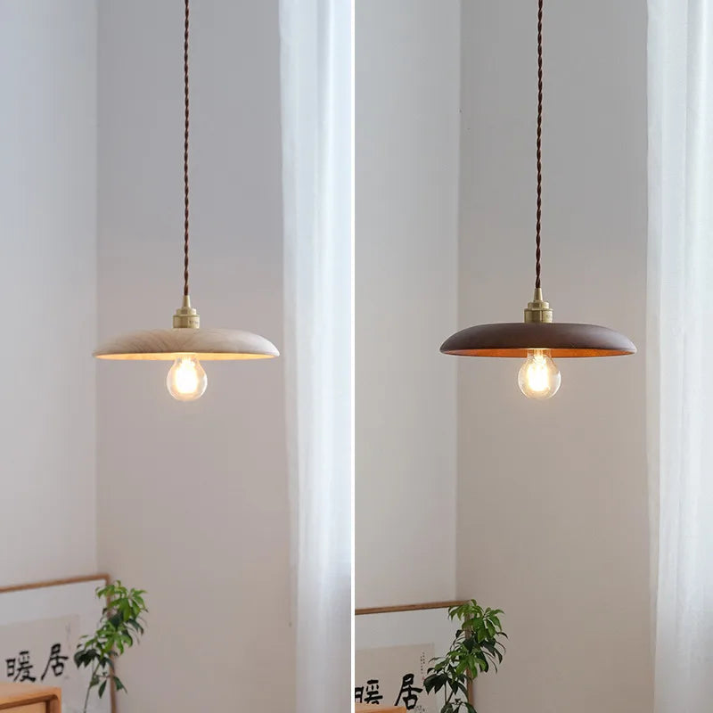 suspension led en bois et laiton style nordique moderne - vue 2 sur 10
