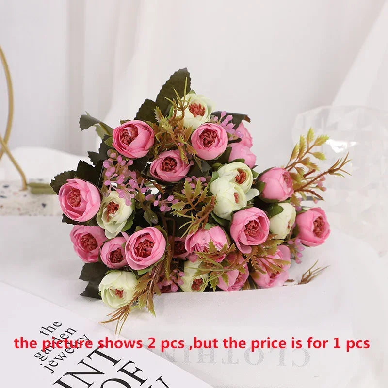 fleurs artificielles en soie bouquet de camélia décoratif - vue 10 sur 11