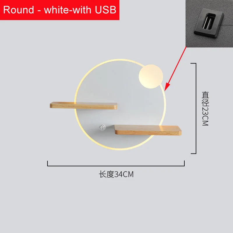 Applique murale led nordique avec étagère et chargeur usb - vue 11 sur 18