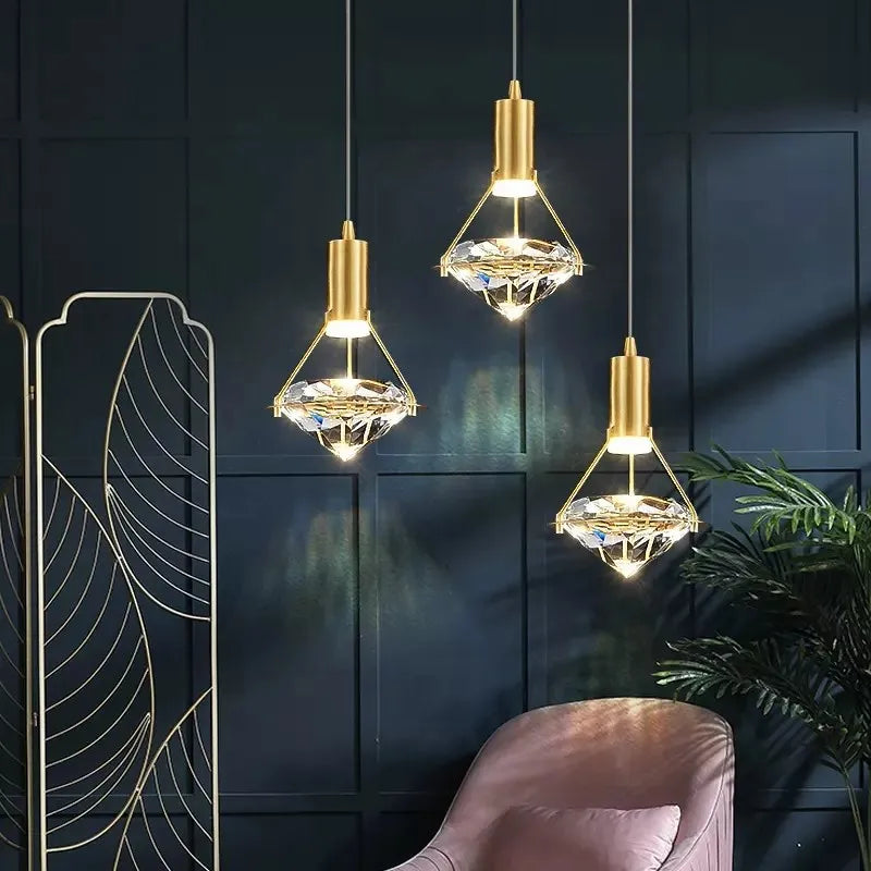 Lampe de suspension LED moderne de luxe diamant cristal suspendu plafond lustre lampes Led nordique créatif chevet décor à la maison éclairage - vue 4 sur 7