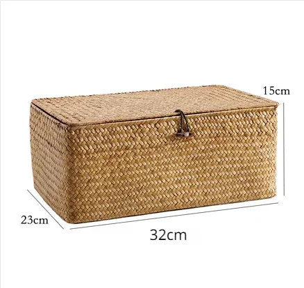 panier de rangement tissé en jonc de mer avec couvercle - vue 12 sur 13
