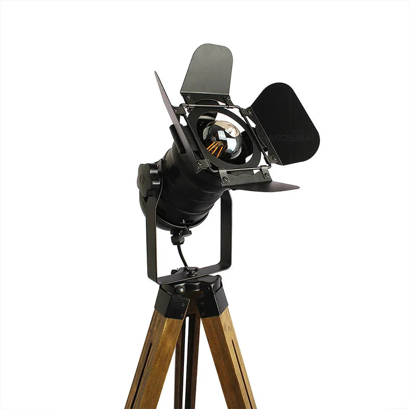 lampadaire moderne en bois avec tête de lumière réglable en fer - vue 5 sur 10