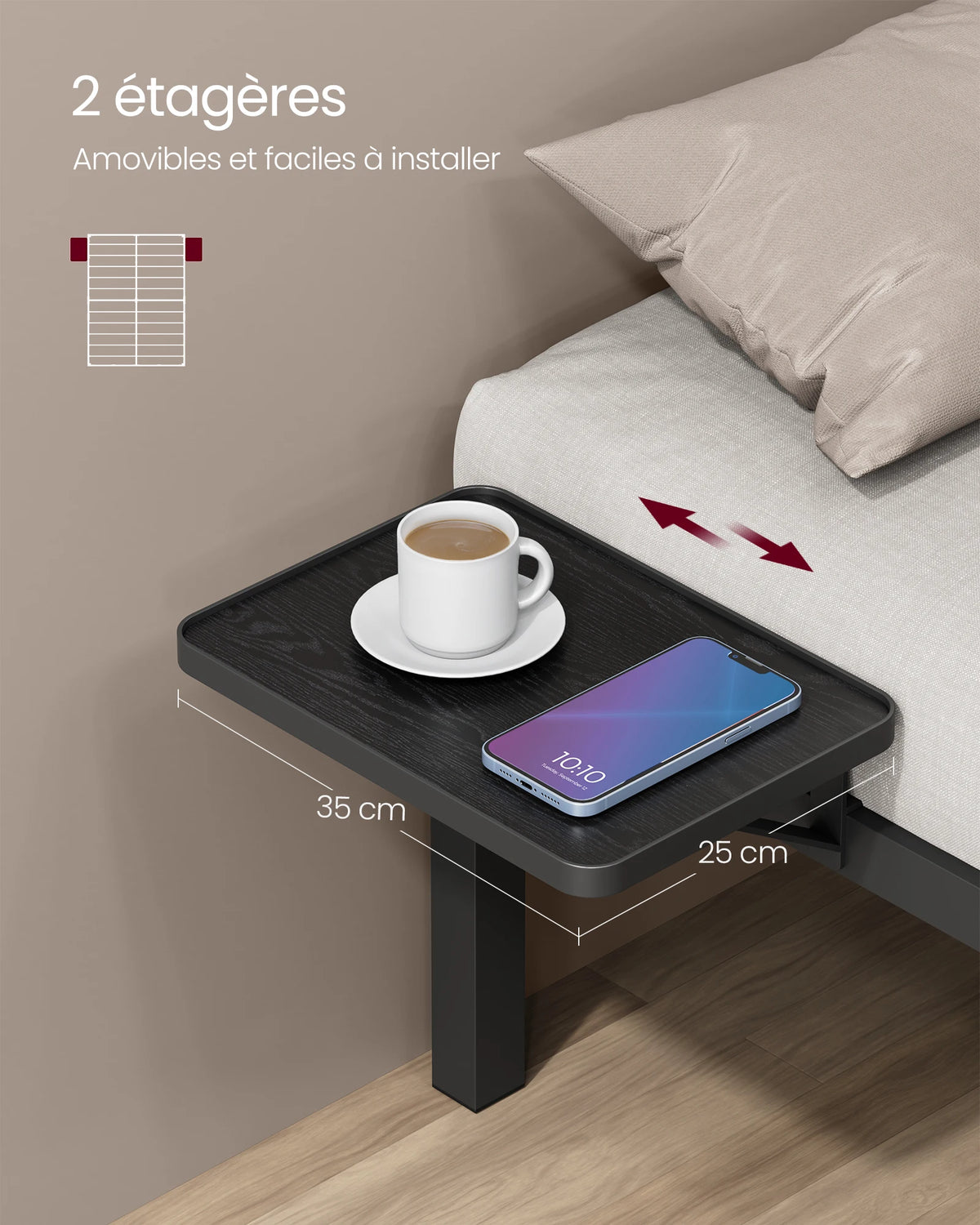 VASAGLE Single Bed Frame, Metal Bed Frame, with Bedside Shelves, Guest Bed Frame, for 90 x 190 cm Mattresses, Easy Assembly