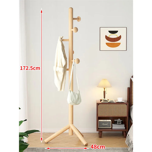 X&D Solid Wood Coat Rack, Floor Hanging Clothes Rack Simple Modern Bag Rack Bedroom Household Single Pole Vertical Drying Rack - vue 11 sur 12