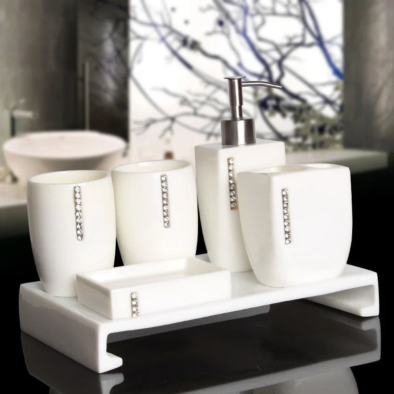ensemble daccessoires de mariage en résine nacrée pour salle de bain - vue 5 sur 11