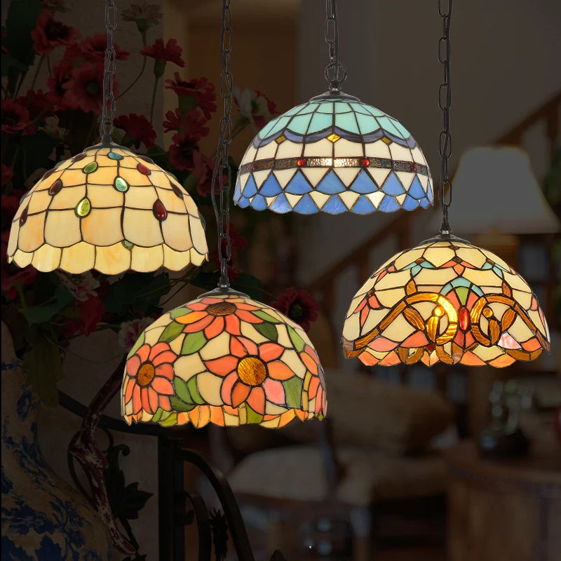 lustre rétro en verre teinté style méditerranéen pour restaurant et hall - vue 7 sur 18