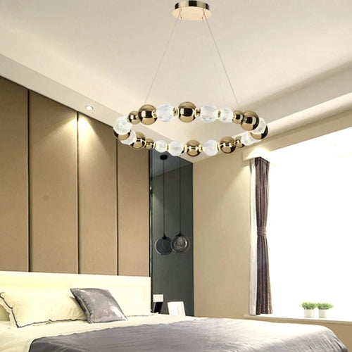 Kronleuchter LED Acrylkugel Mit Goldenem Ring Und Verstellbaren Kabeln - vue 2 sur 10