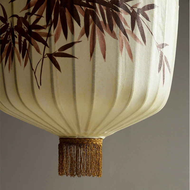 Nouvelle lampe lanterne en tissu chinois pour Restaurant salon rétro hôtel chez l'habitant balcon motif dessiné à la main lustre ampoule gratuite - vue 7 sur 18