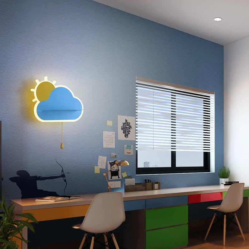Dekorative LED-Wandleuchte für das Babyzimmer mit Wolken- und Sonnendesign - vue 4 sur 12