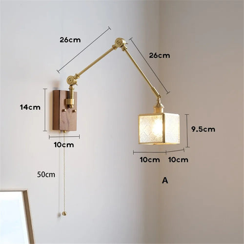 Retro-Wandleuchte mit schwenkbarem Arm und Glas-Lampenschirm - vue 5 sur 9
