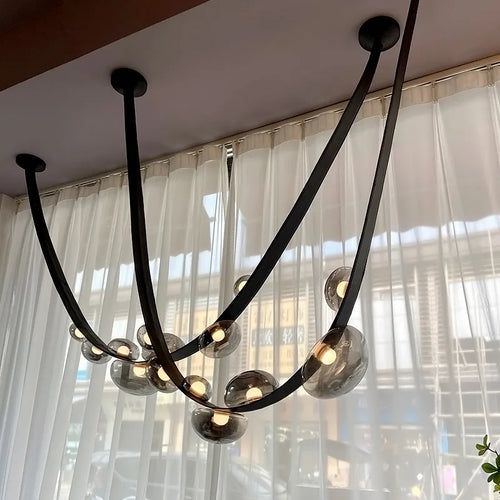 Kronleuchter LED Design Minimalistisch aus Leder und Glas für Dekoration - vue 3 sur 8