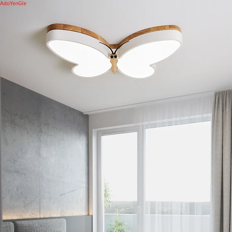 Moderne bois papillon plafonnier Led chambre garçons et filles bébé mignon enfants - vue 4 sur 6