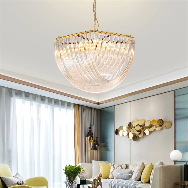 lustre led moderne verre doré salon chambre villa maison luminaire - vue 5 sur 12