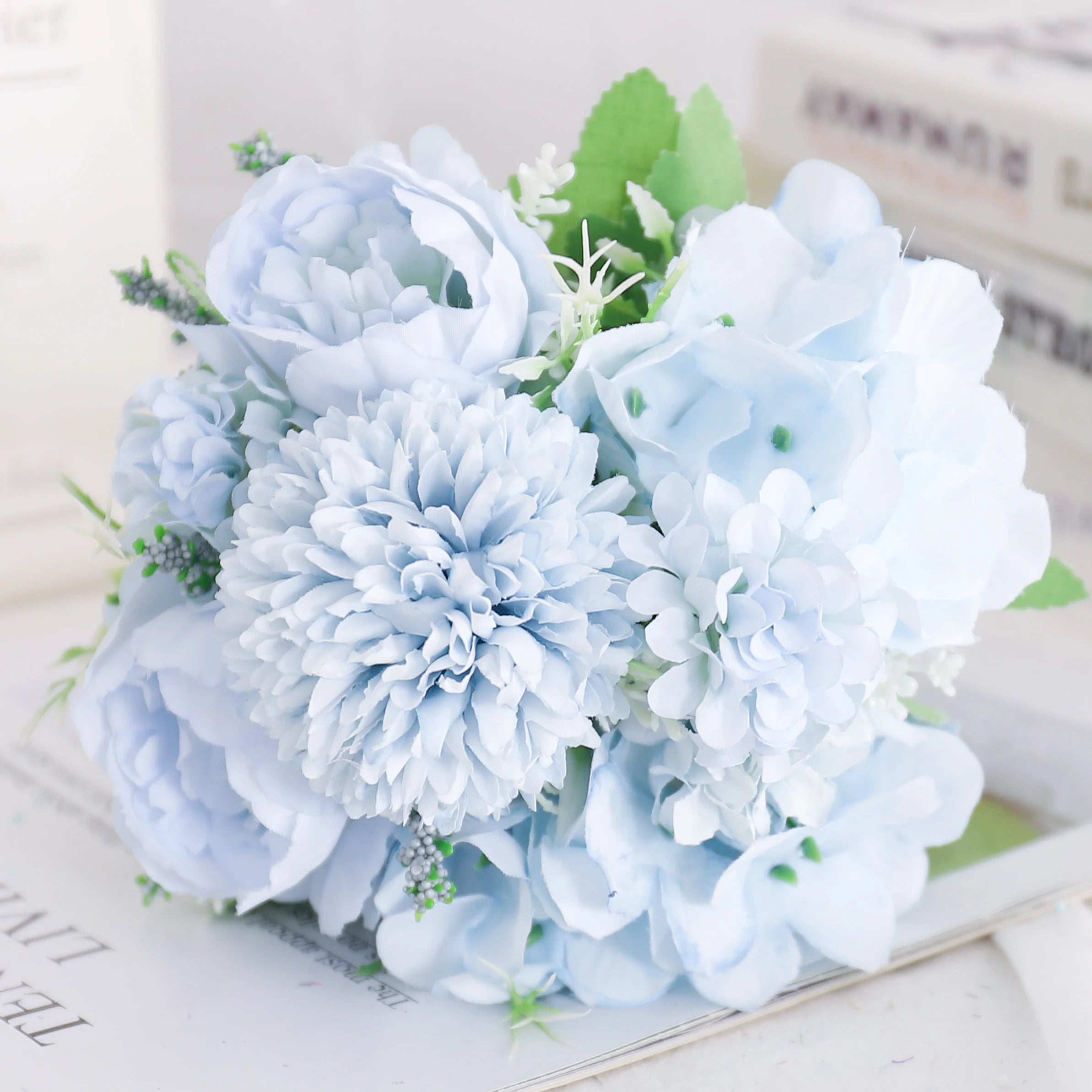 fleurs artificielles soie pivoine hortensia décoration mariage bouquet - vue 18 sur 40