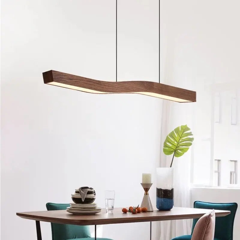 lampe suspendue minimaliste en imitation bois et métal à intensité réglable - vue 3 sur 8