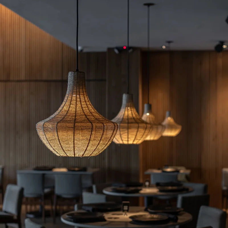 lustre en corde de chanvre tissé à la main style wabi sabi - vue 4 sur 10