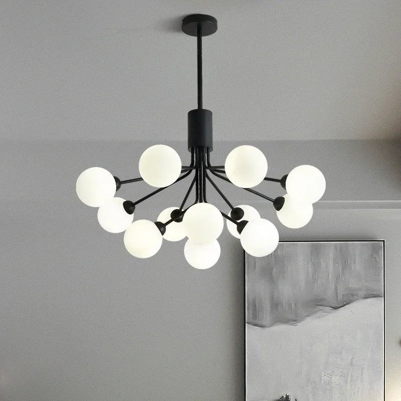 lustre moderne en verre à bulles et fleurs décoratif - vue 7 sur 12