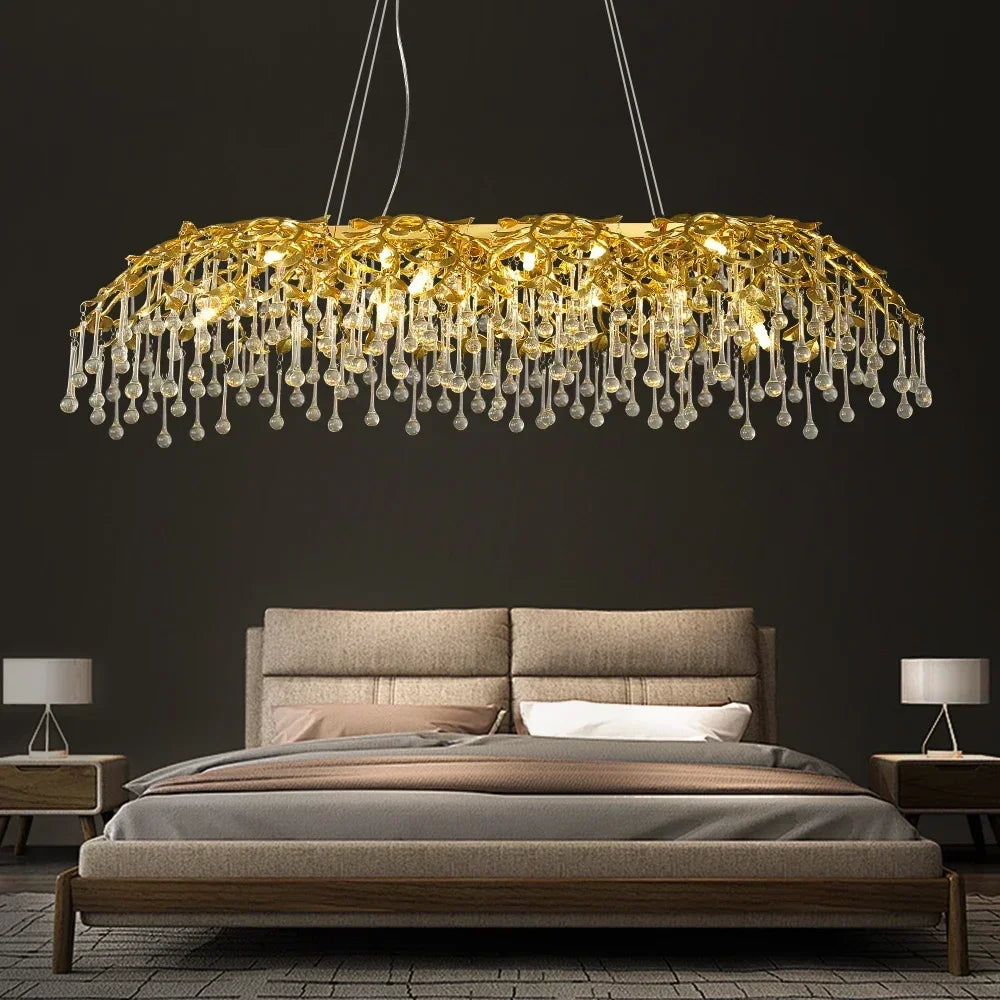 lustre en cristal de luxe design goutte de pluie élégant - vue 3 sur 10