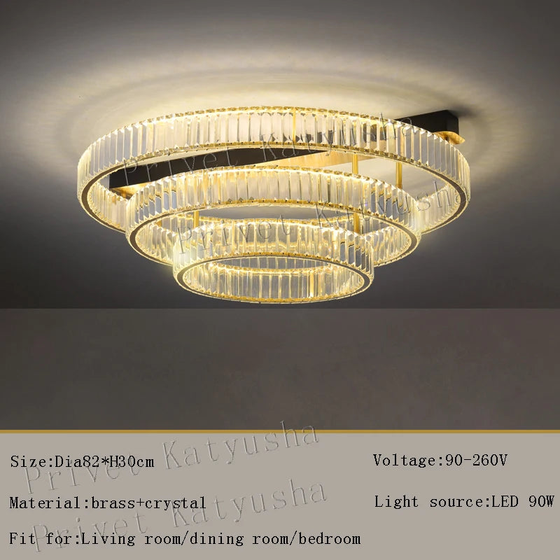 plafonnier de luxe en cuivre et cristal lampara de techo