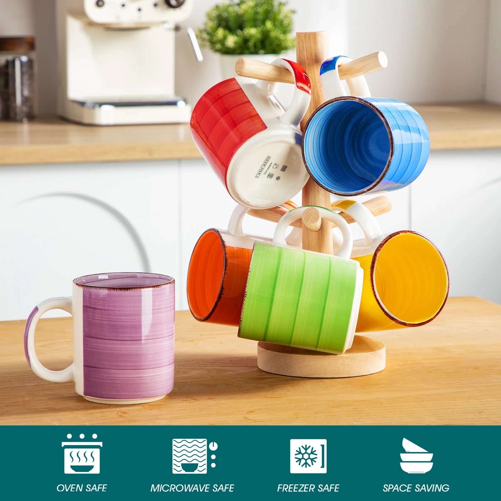 Tasses en gres grandes capacite style artisanal lot - vue 5 sur 7