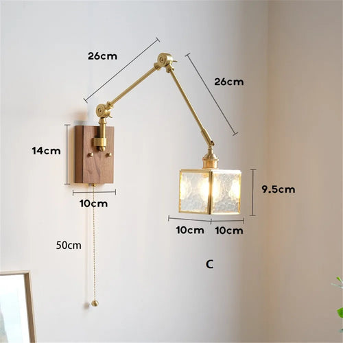 Retro-Wandleuchte mit schwenkbarem Arm und Glas-Lampenschirm - vue 10 sur 9