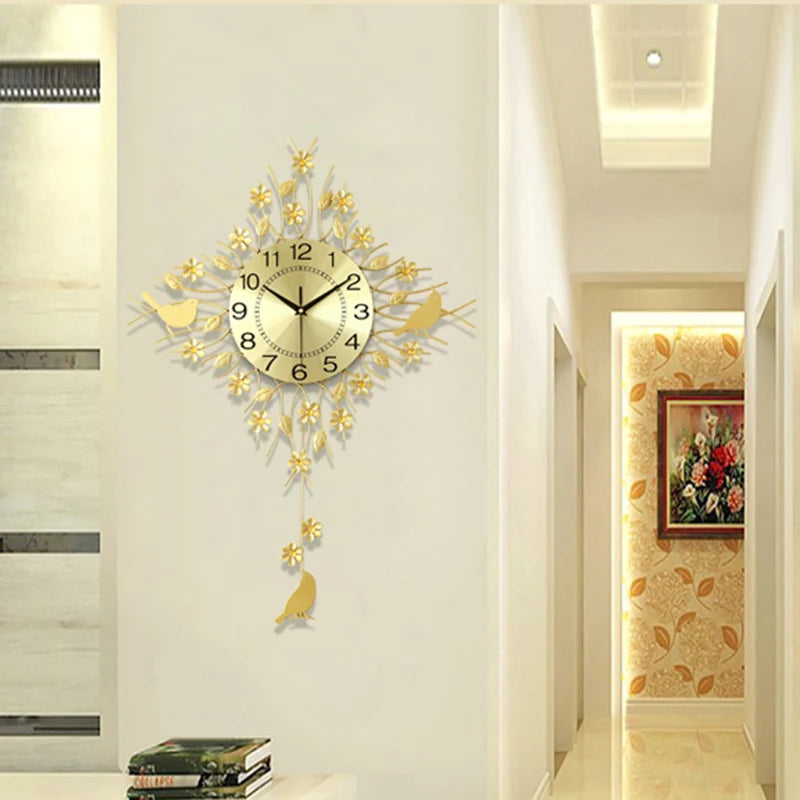 horloge murale à pendule design européen en métal unique - vue 6 sur 19