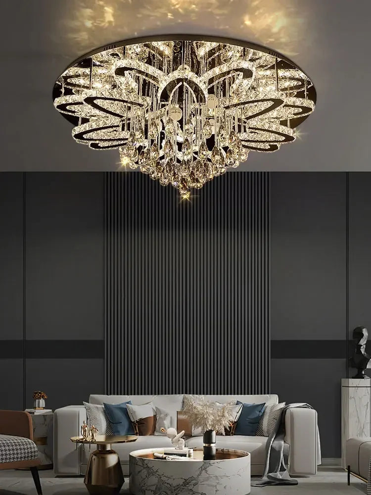 plafonnier led moderne en cristal et acier inoxydable design élégant pour intérieur - vue 5 sur 7
