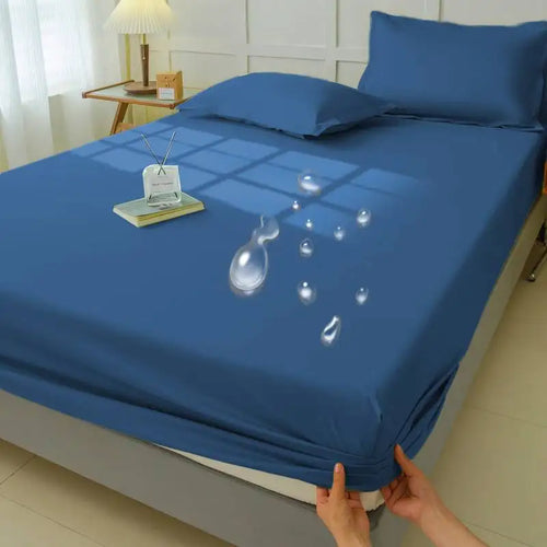Waterproof Fitted Sheet Bedding Cover Bed Cloth Solid Color Mattress ,Soft Breathable Noiseless Bed Cover Deep Pocket Large size - vue 2 sur 14